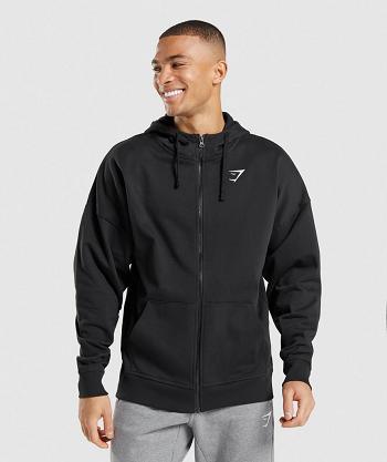 Bluzy Z Kapturem Męskie Gymshark Essential Zip Up Czarne | PL 3597VRW